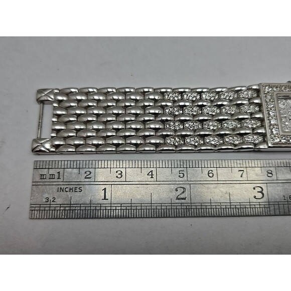 Freelook Womens Tank Crystal Bracelet Watch Silver Tone Quartz New Battery Class - Picture 9 of 10